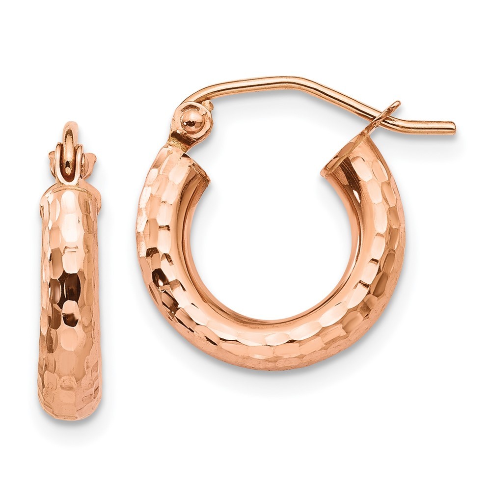 14k Rose Gold Polished Lightweight Small Diamond-cut Tube Hoop Earrings 0.94gm
