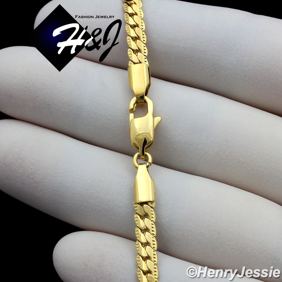 16-40″MEN Stainless Steel 4mm Gold Plated Diamond Cut Miami Cuban Necklace*GN161