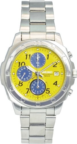 Seiko SND409 Yellow Dial Men’s Watch Import Chronograph Stainless Steel