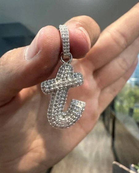 1.20Ct Round Cut Simulated Diamond Custom Letter Pendant 14K White Gold Plated