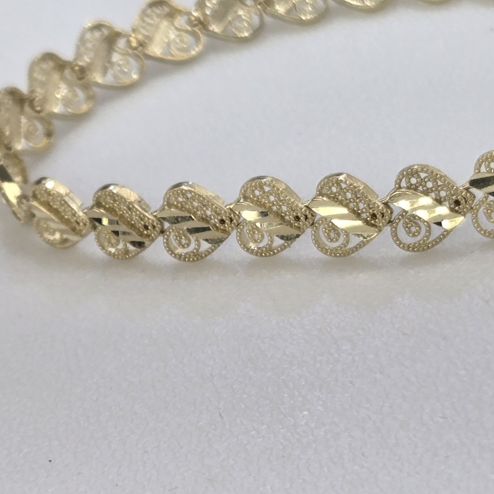 Solid 10k yellow gold hearts Bracelet 8 Inches Long Diamond Cut Large Size