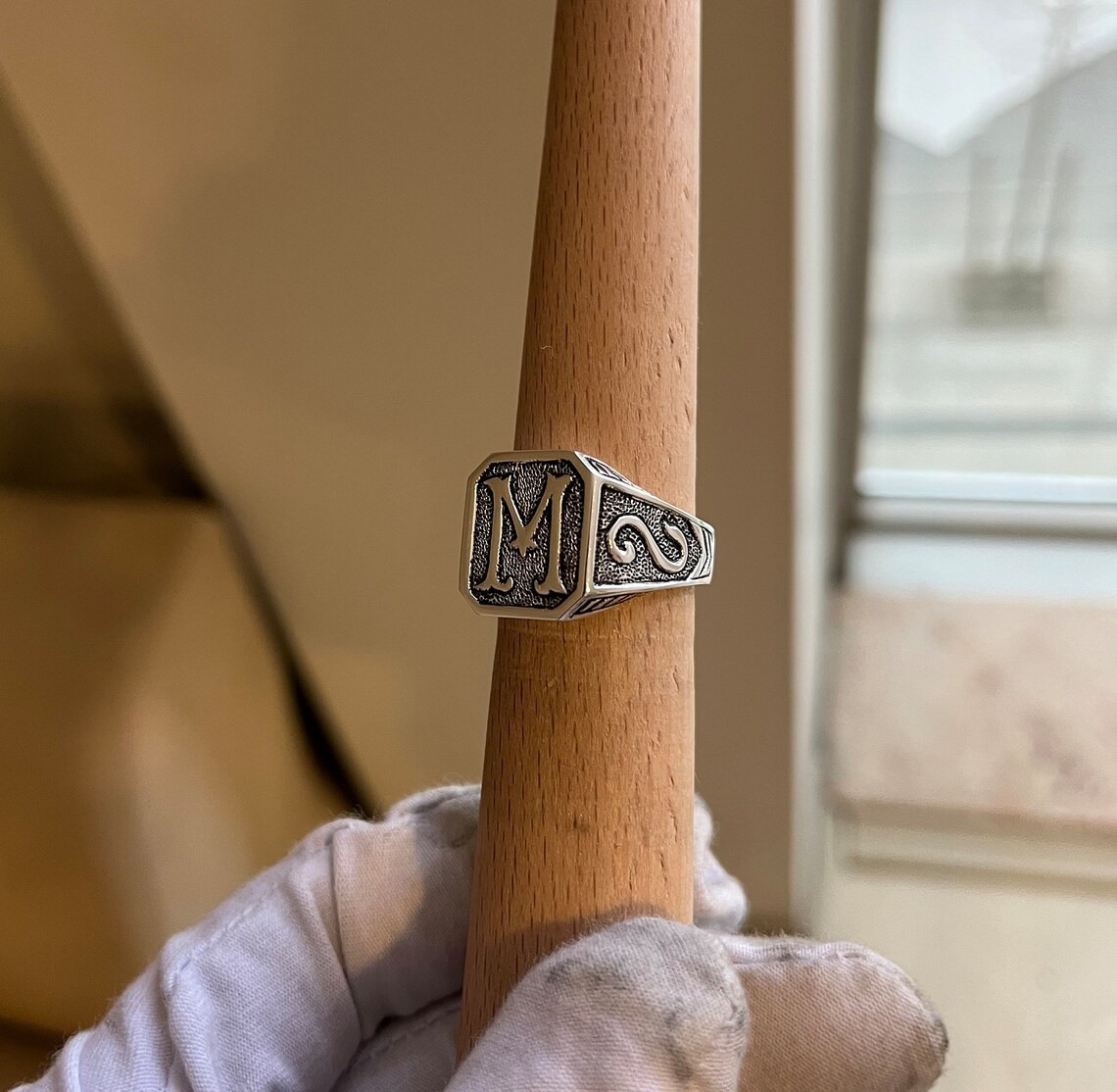 Personalized Initial Signet Ring 925 Sterling Silver Monogram Handcrafted Ring