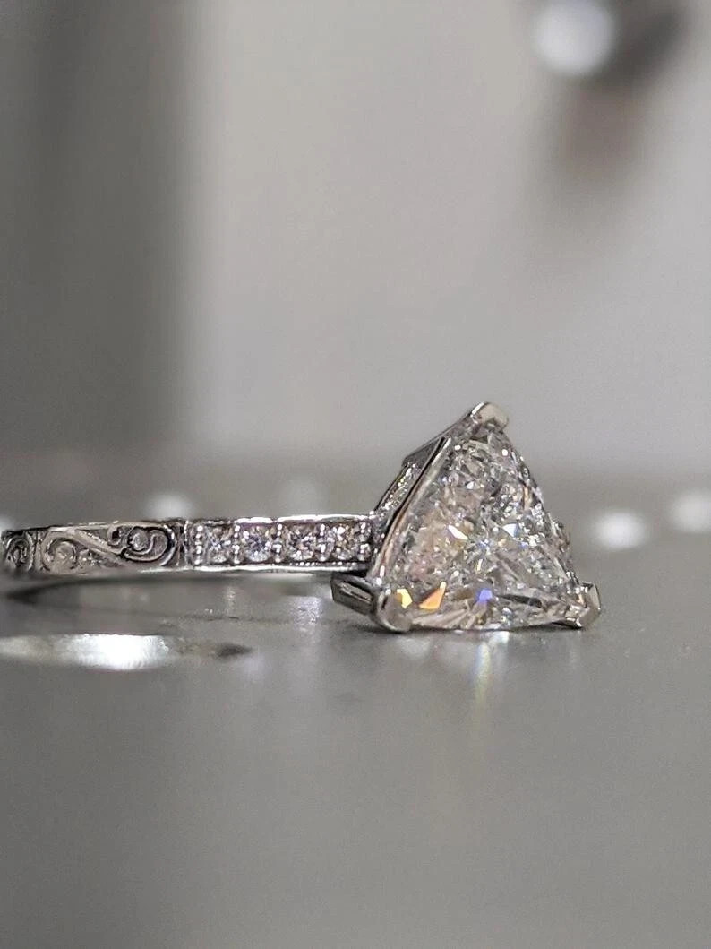2.50 Ct. Treated Trillion Cut White Diamond Amazing Wedding Ring in 925 Silver