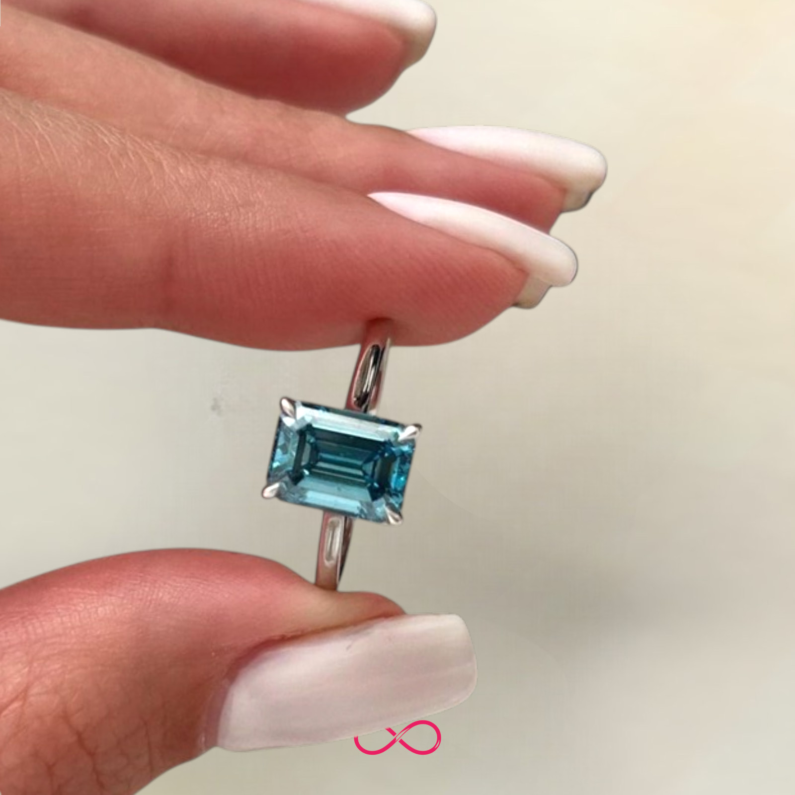 Emerald Cut 2.00 Ct Fancy Vivid Blue Women Diamond Ring Lab Grown 14K White Gold