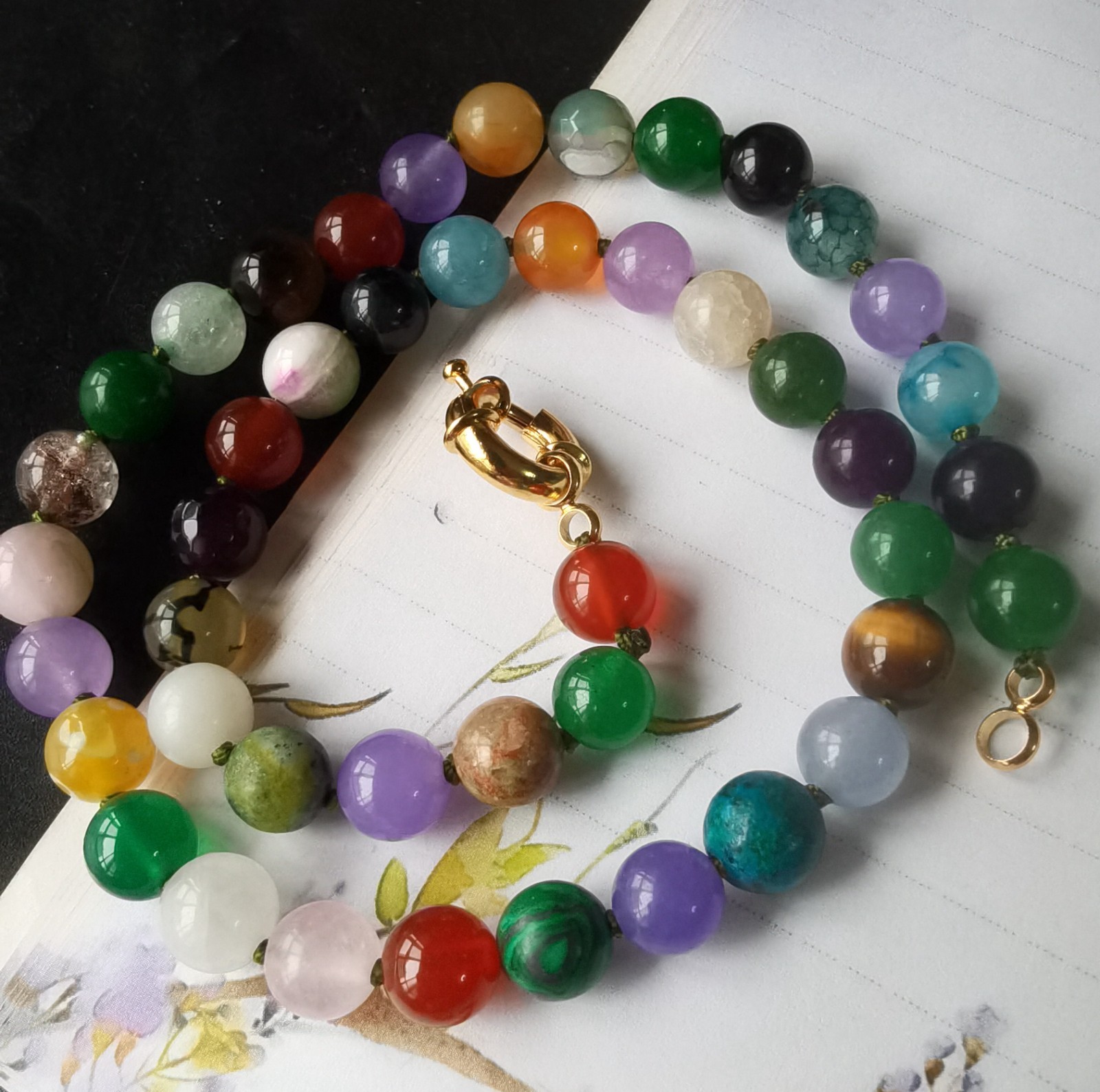 Round rainbow Jade necklace bracelet,Round 8mm gemstone Beads Knotted 16″-60″