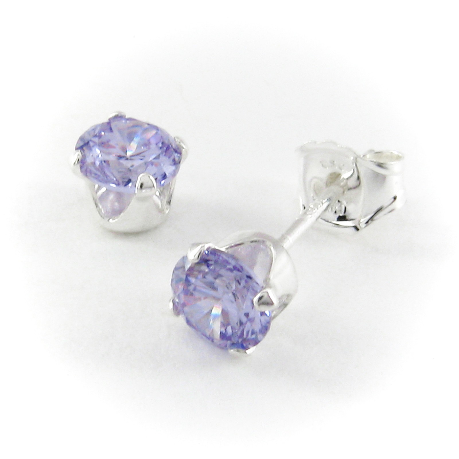 4mm Round LAVENDER Gemstone Post Earrings – SOLID 925 STERLING SILVER – NEW!