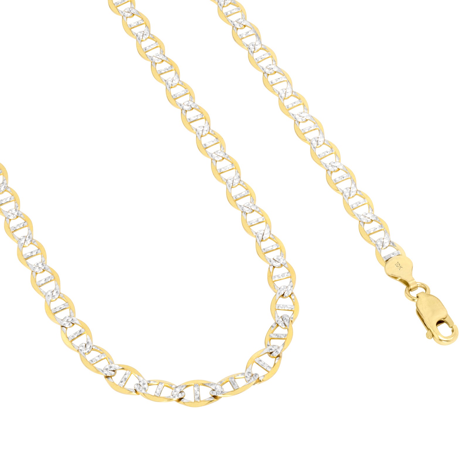 10K Yellow Gold 1.5mm-5mm Pave Dia/Cut Mariner Chain Necklace Bracelet 7″-30″