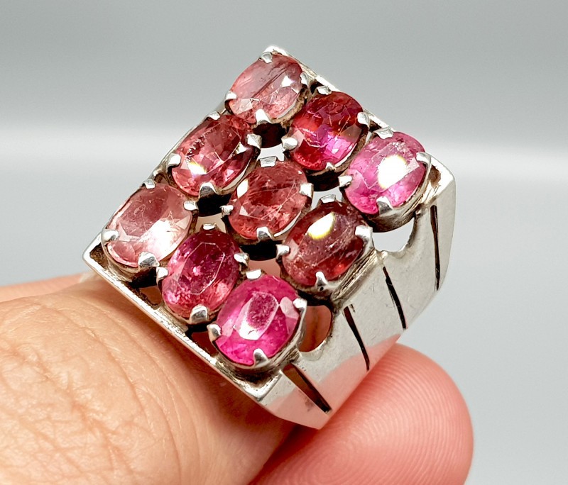 64.90 Carats Premium Natural Pink Tourmaline Hand Made Silver Ring