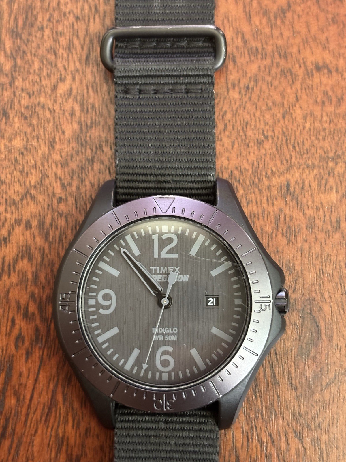 Timex Expedition Quartz 40mm Gray Dial Black Nylon Strap INDIGLO Date 50m