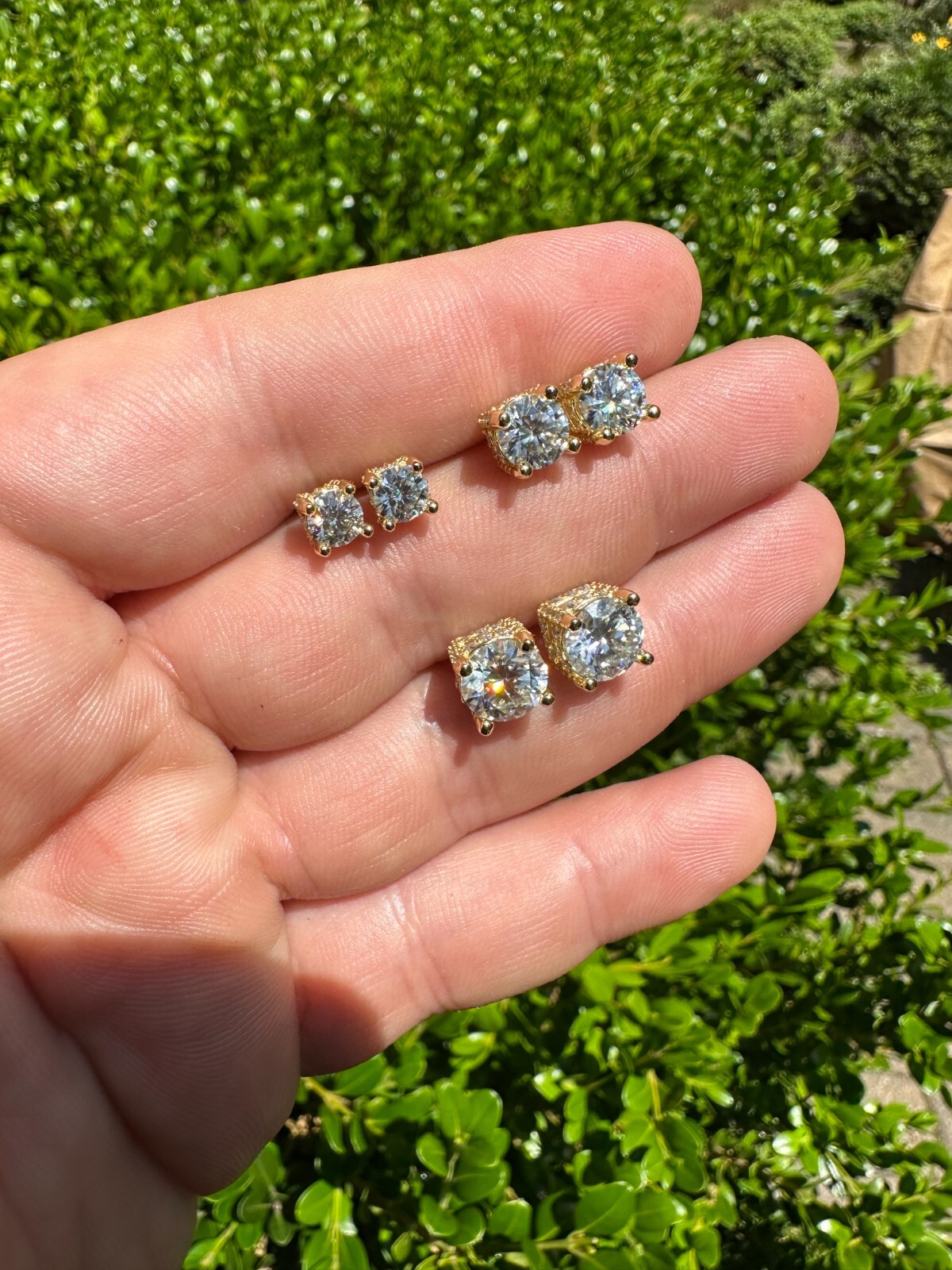 Moissanite 3D Iced Solitaire Screwback Stud Earrings Real 14k Gold Plated Silver