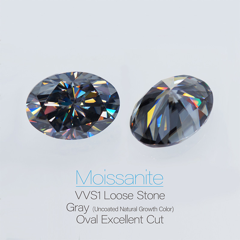 7×5 mm to 12×8 mm Dark Grey Oval Cut Loose Moissanite VVS1 Use For Jewelry