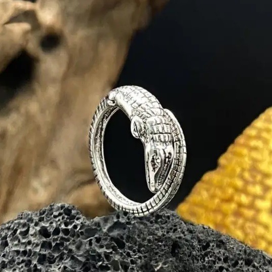925 Sterling Silver Alligator Crocodile Unique Charms Open Ring One Size Fit All