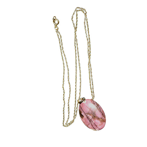 Vintage Agate Pendant 1 1/4in x 7/8in Gold Necklace 26in