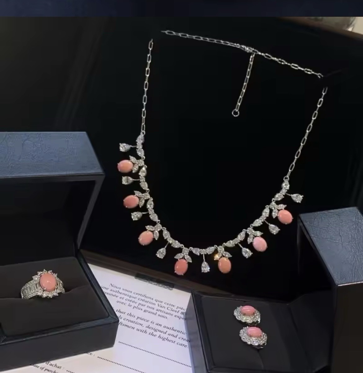 Elegant Natural Pink Conch Pearl Drop Necklace, Lab Diamonds, 925 SS