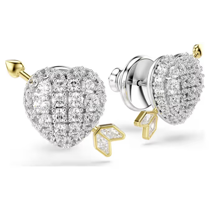Idyllia Stud Earrings Heart With Arrow White Mixed Metal Finish New
