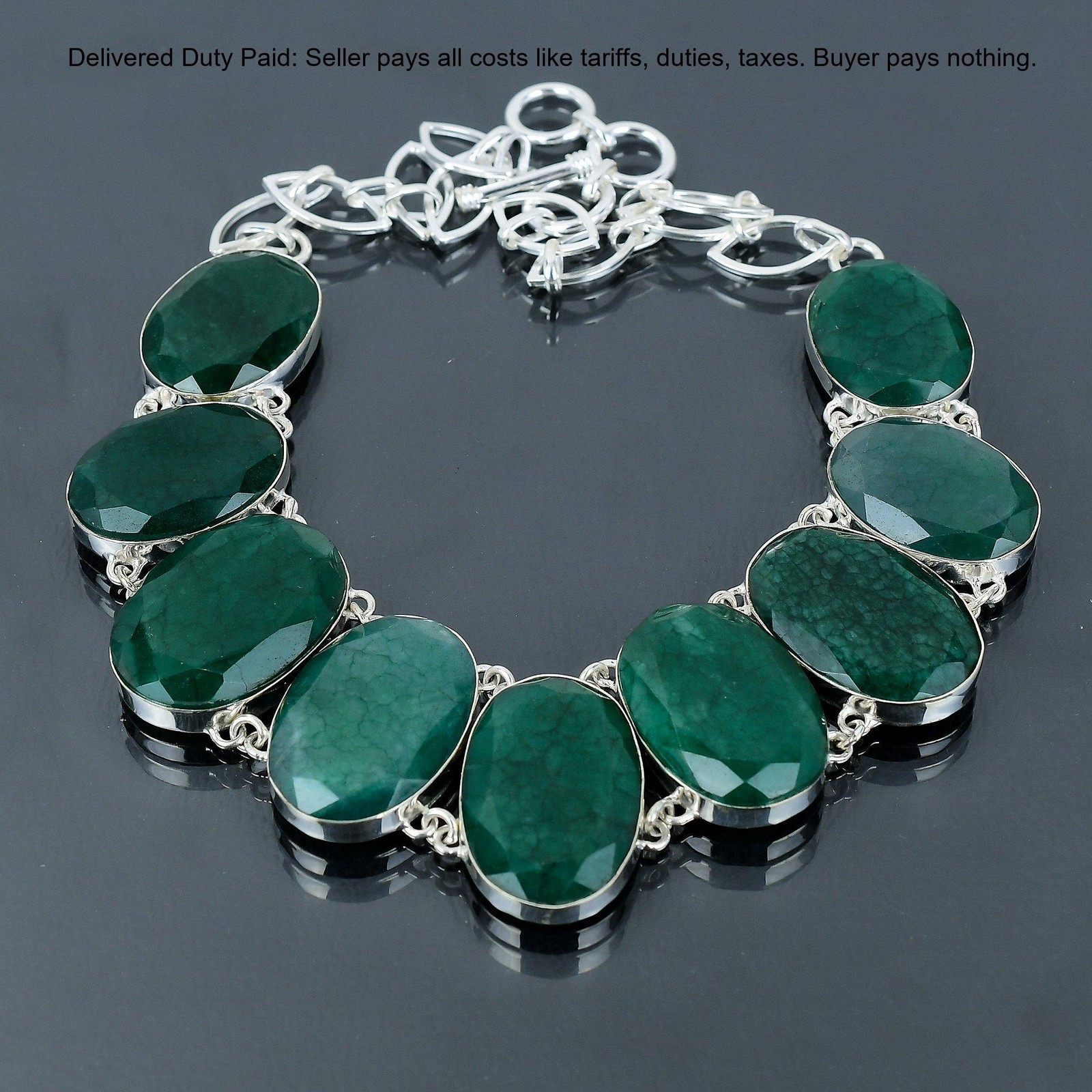 Oval Zambian Emrald Gemstone 925 Silver Wedding Handcrafted Chain Bezel Necklace