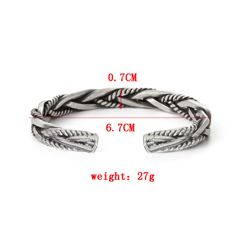 925 Sterling Silver Thai Handmade Vintage Open Bangle Twisted Cuff Men Bracelet