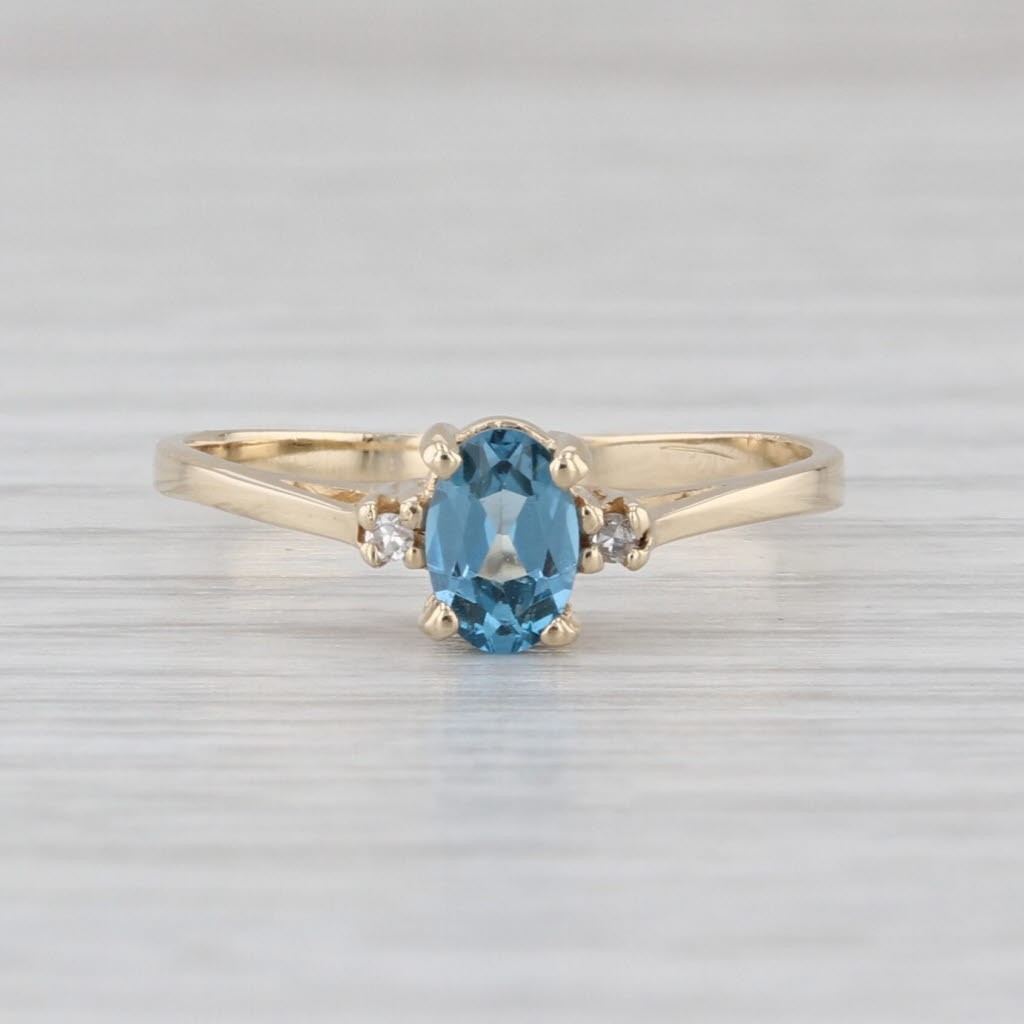 0.45ct Lab Created Blue Spinel Diamond Ring 10k Yellow Gold Size 6.75