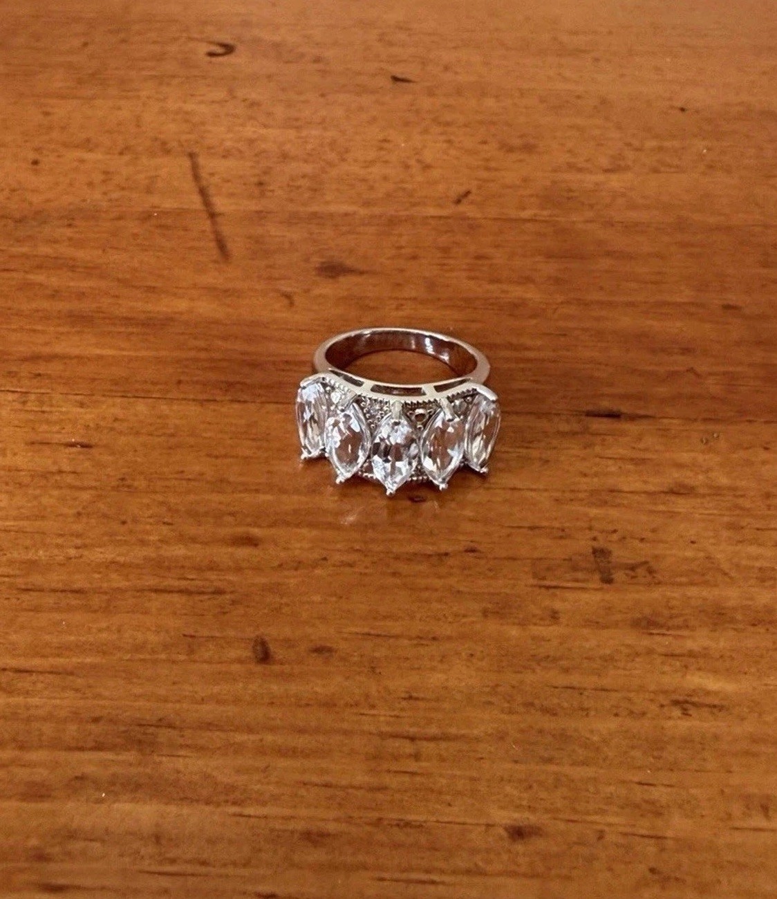 Sterling Silver 925 Wide Band Marquise CZ Eternity Ring Size 6.5 BBJ Statement