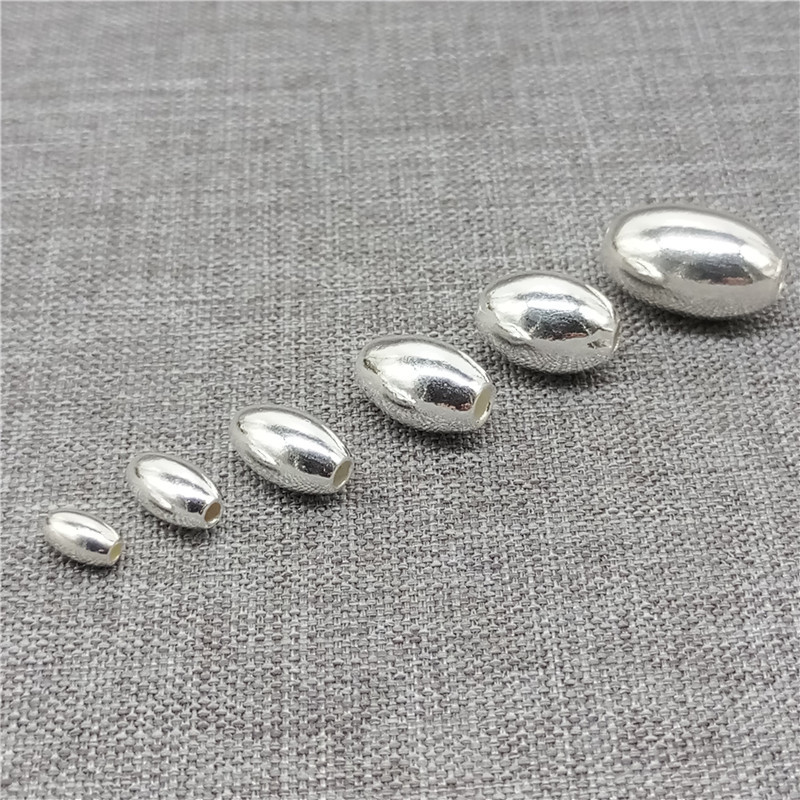 Bulk 925 Sterling Silver Plain Oval Olive Rice Beads 3mm 4mm 5mm 6mm 7mm 8mm