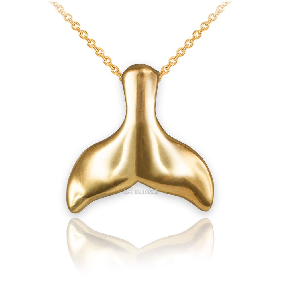 10K Polished Yellow Gold Whale Tail Charm Necklace