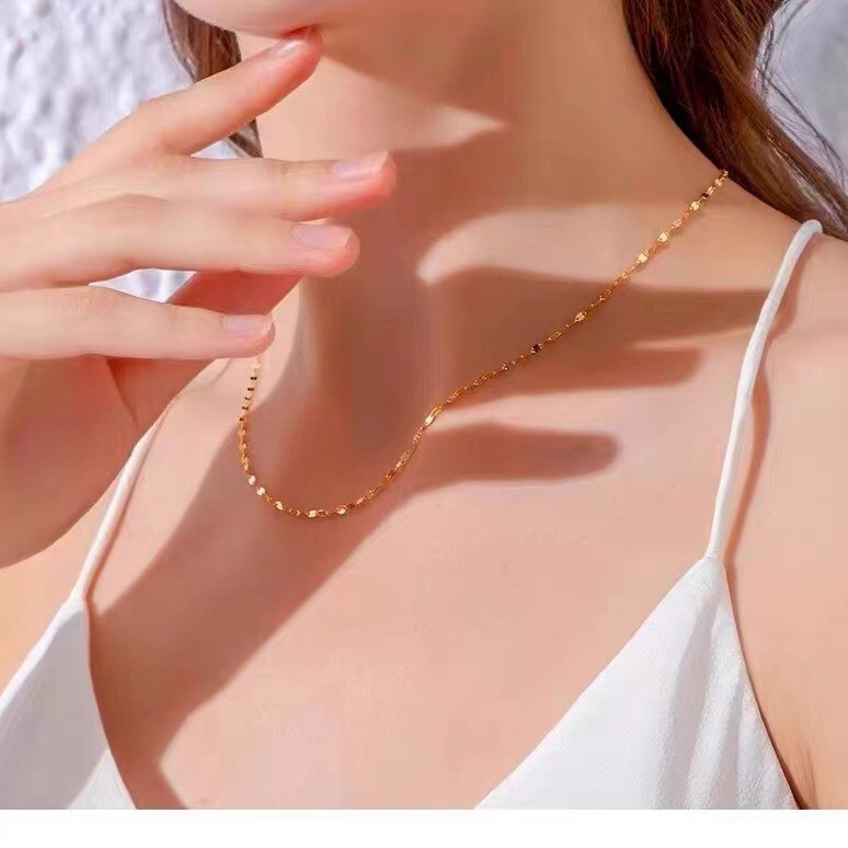 0.9mm Real Au750 Pure 18K Yellow Gold Chain Women Kiss Lip Link Necklace 17.9″