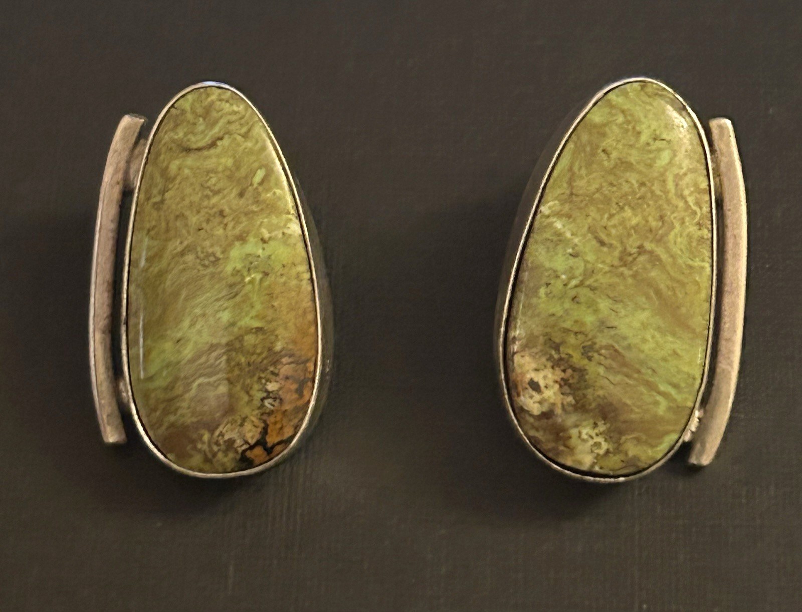 M. Silversmith Contemporary Navajo Green Serpentine Sterling Stud Earrings
