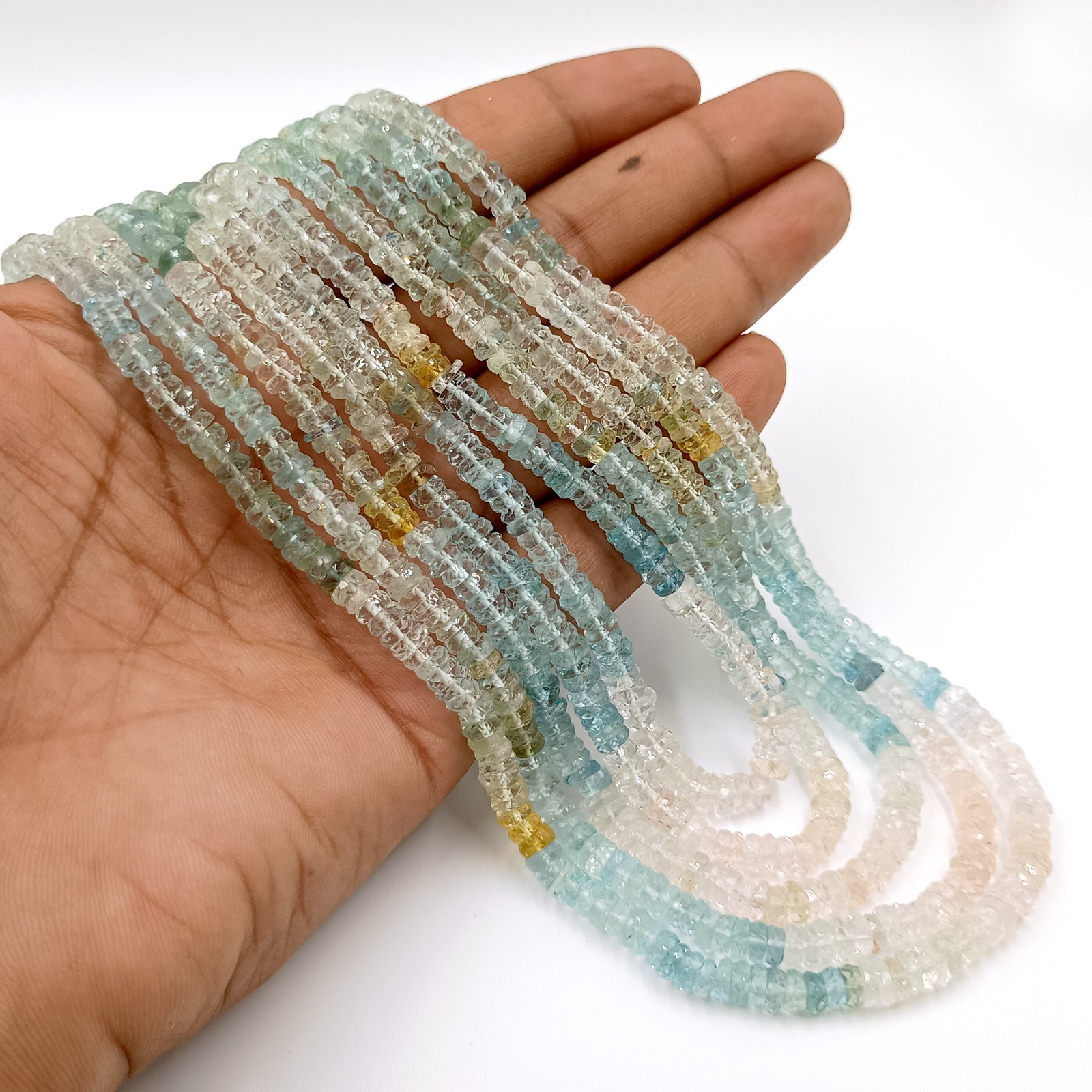 Aquamarine Saded Faceted Gemstone 20 Inch Beads Single Strand Necklace gifts,
