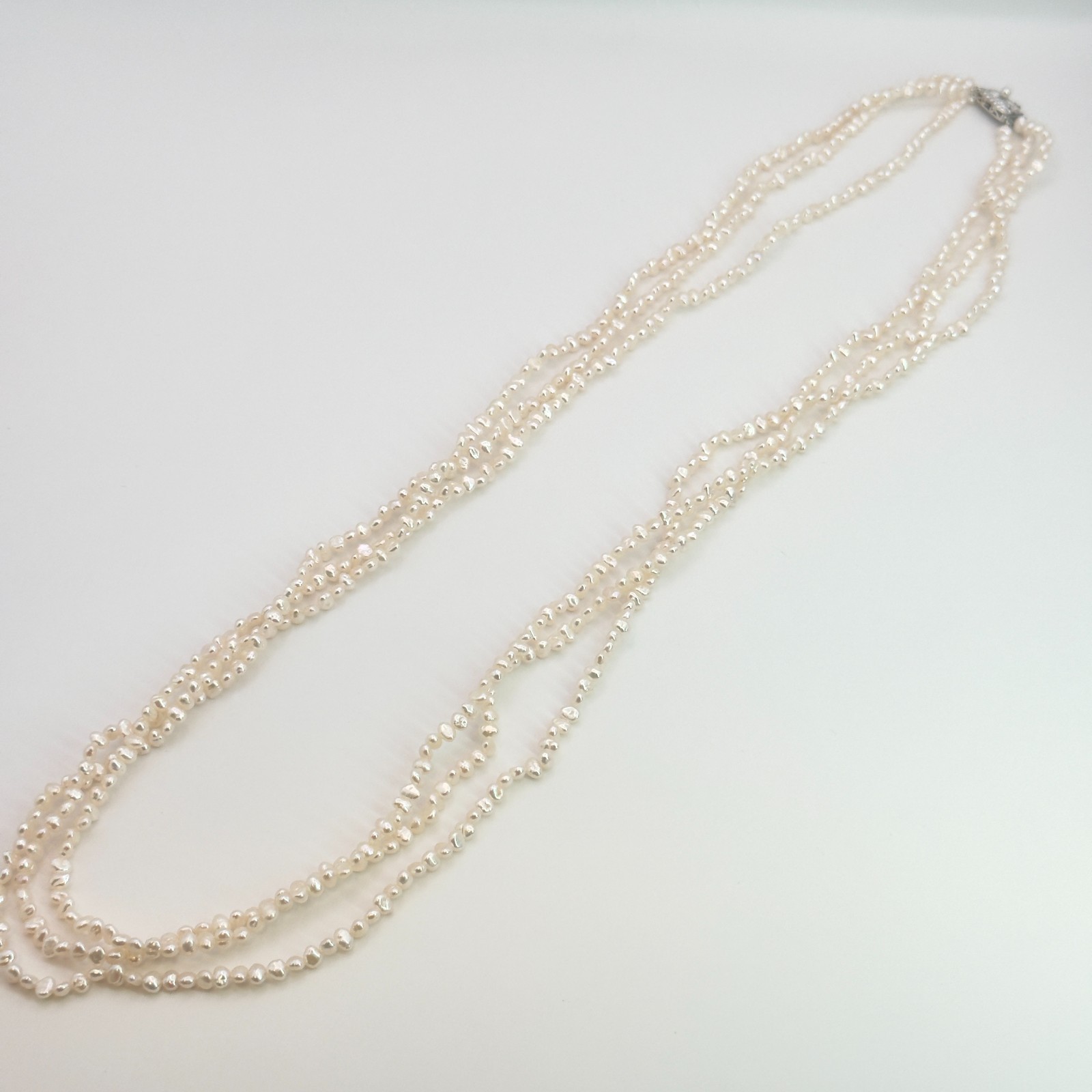 TASAKI Authentic Baroque Pearl 3-Strand Necklace Silver SV 80cm 31.5″ No Box JP