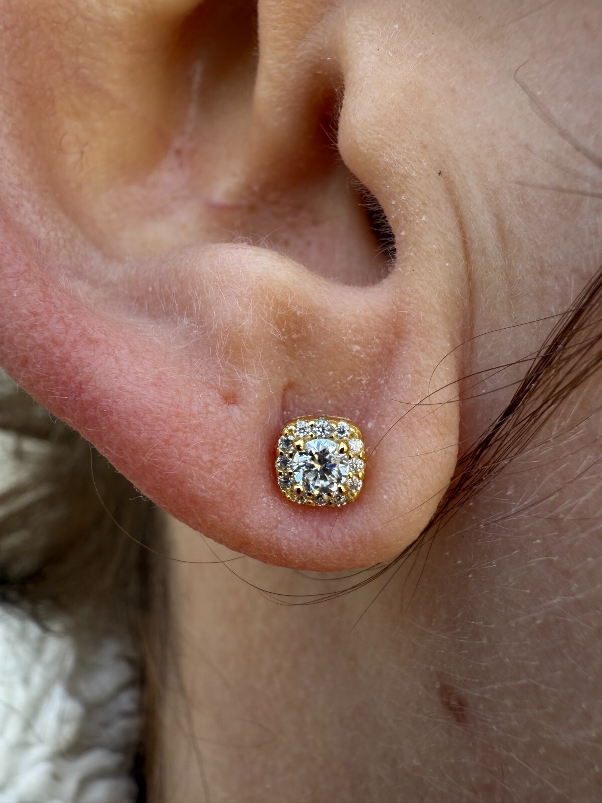 Real Moissanite Square Halo Stud Earrings 14k Gold 925 Silver HipHop Mens Ladies