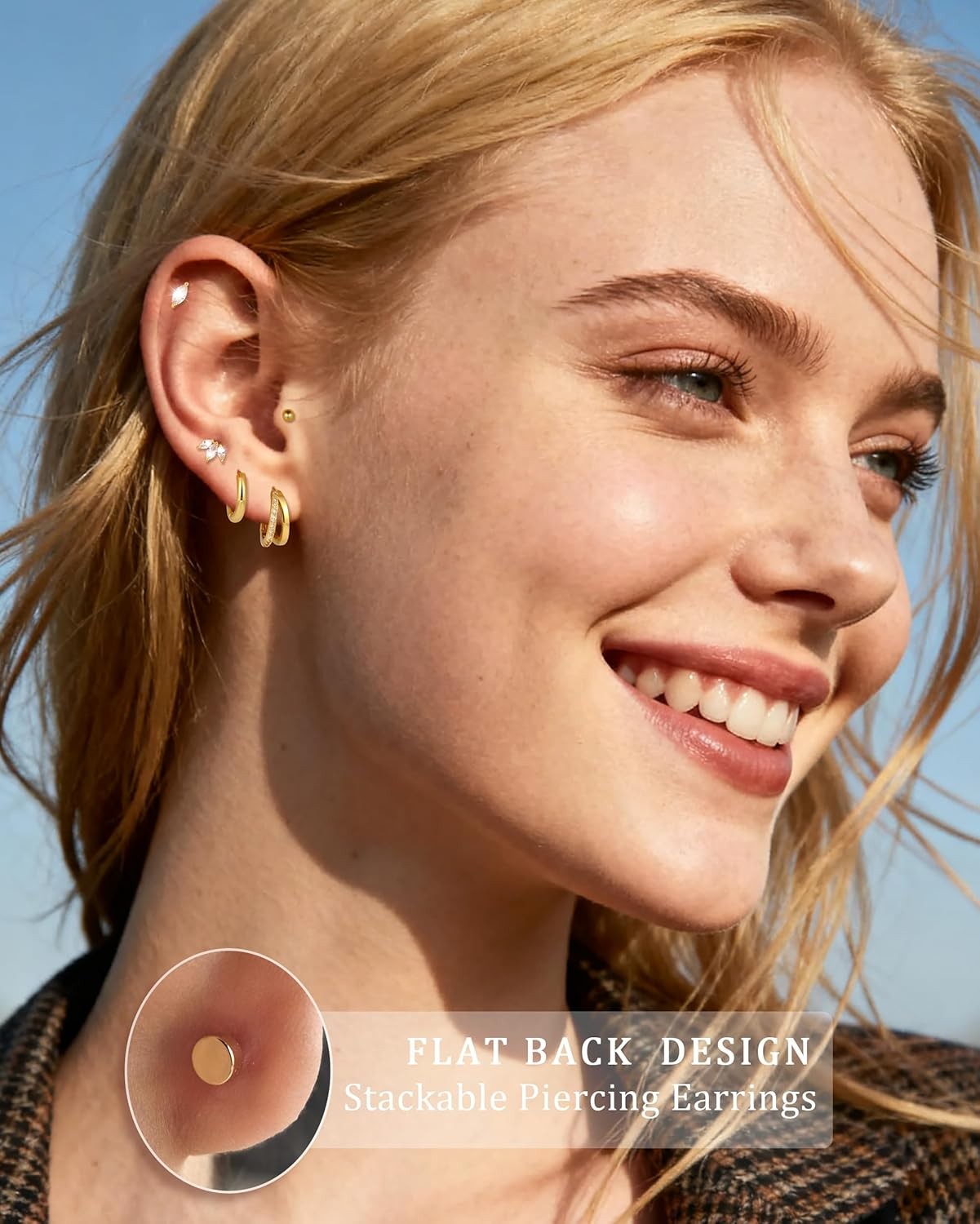 Flat Back Stud Earrings for Women Hypoallergenic Surgical Stainless Steel Flatba
