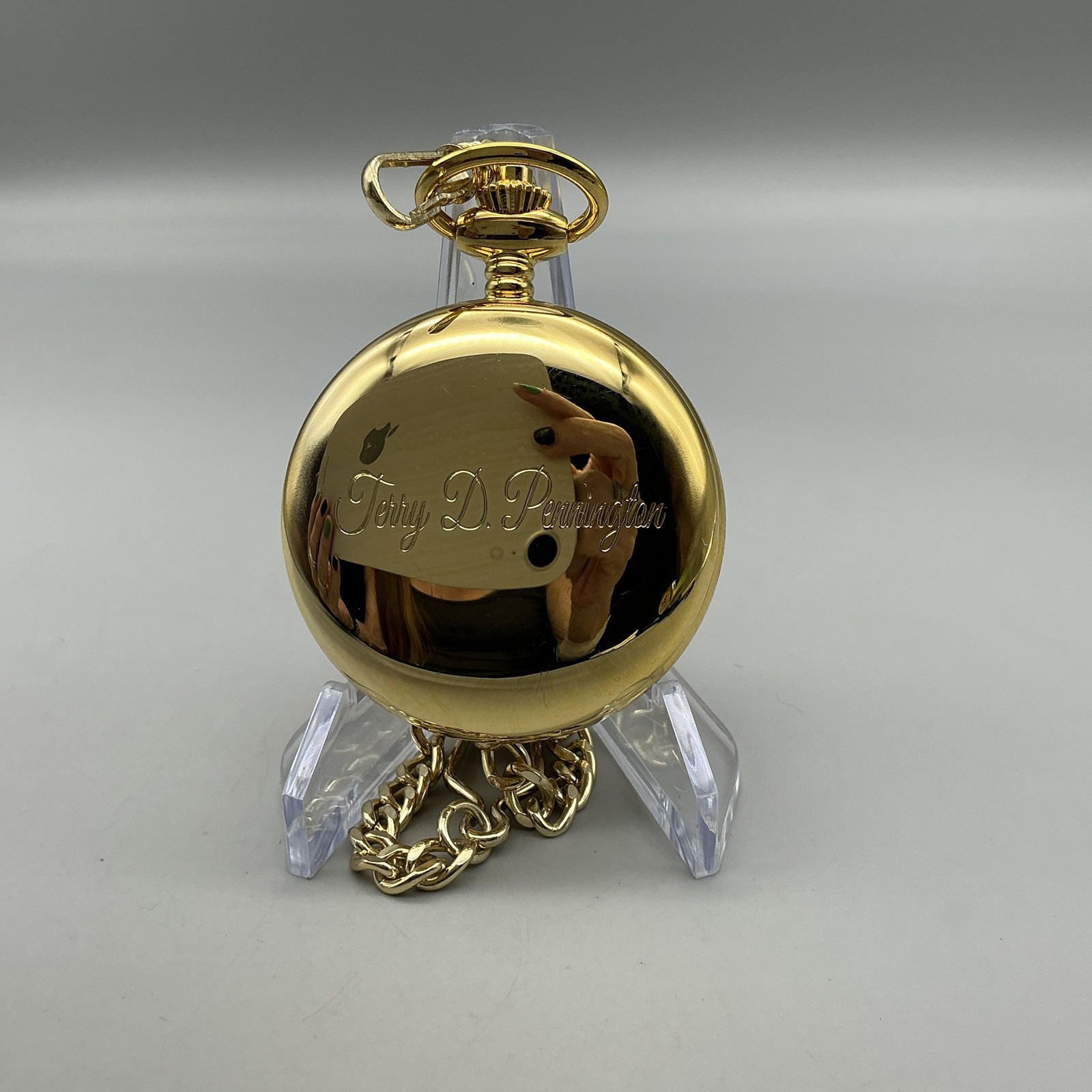 Charles-Hubert Pocket Watch Men 47mm Gold Tone Skeleton Hunter Manual Chain