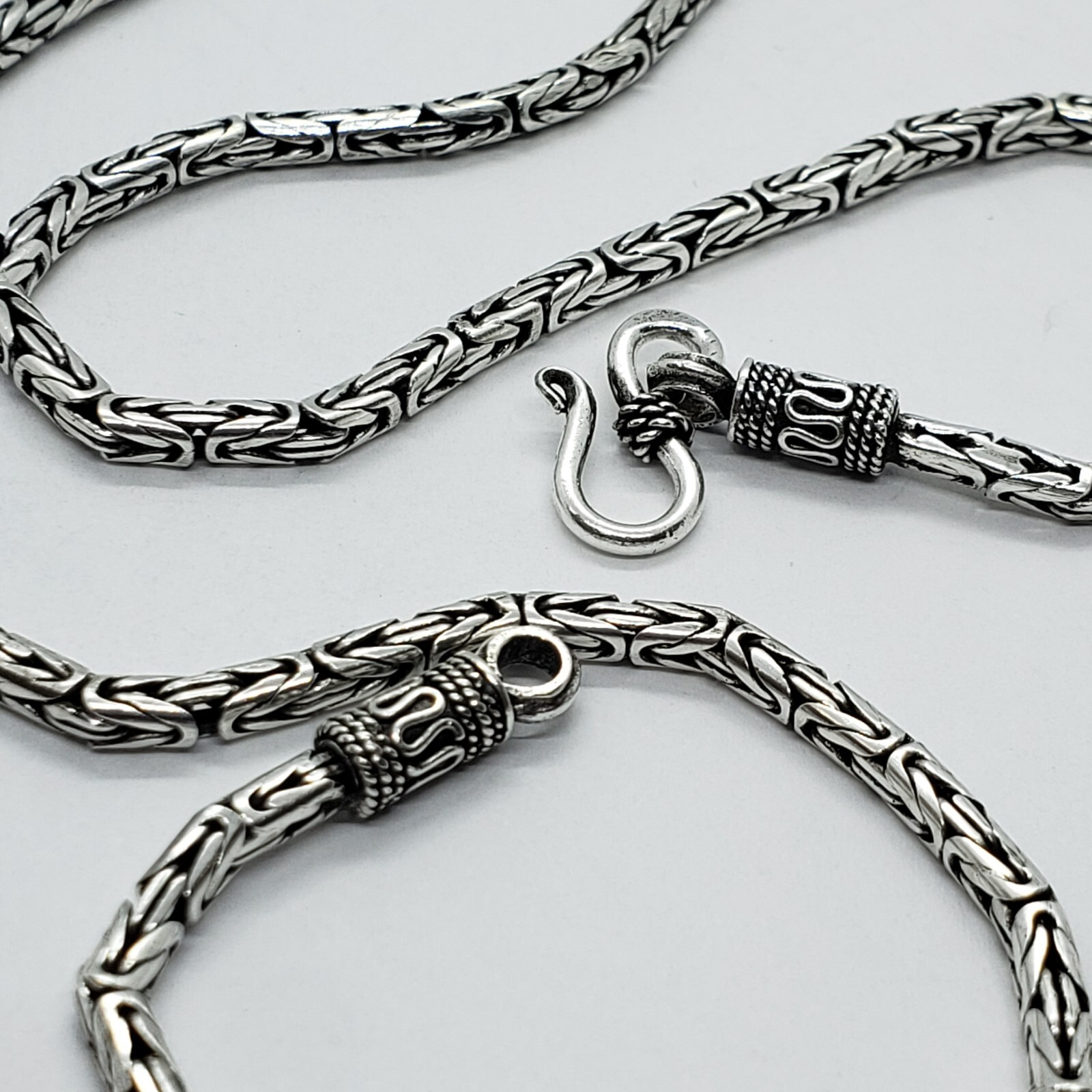 2.5mm Sterling Silver Round BYZANTINE Chain Necklace Bracelet Antiqued Finish