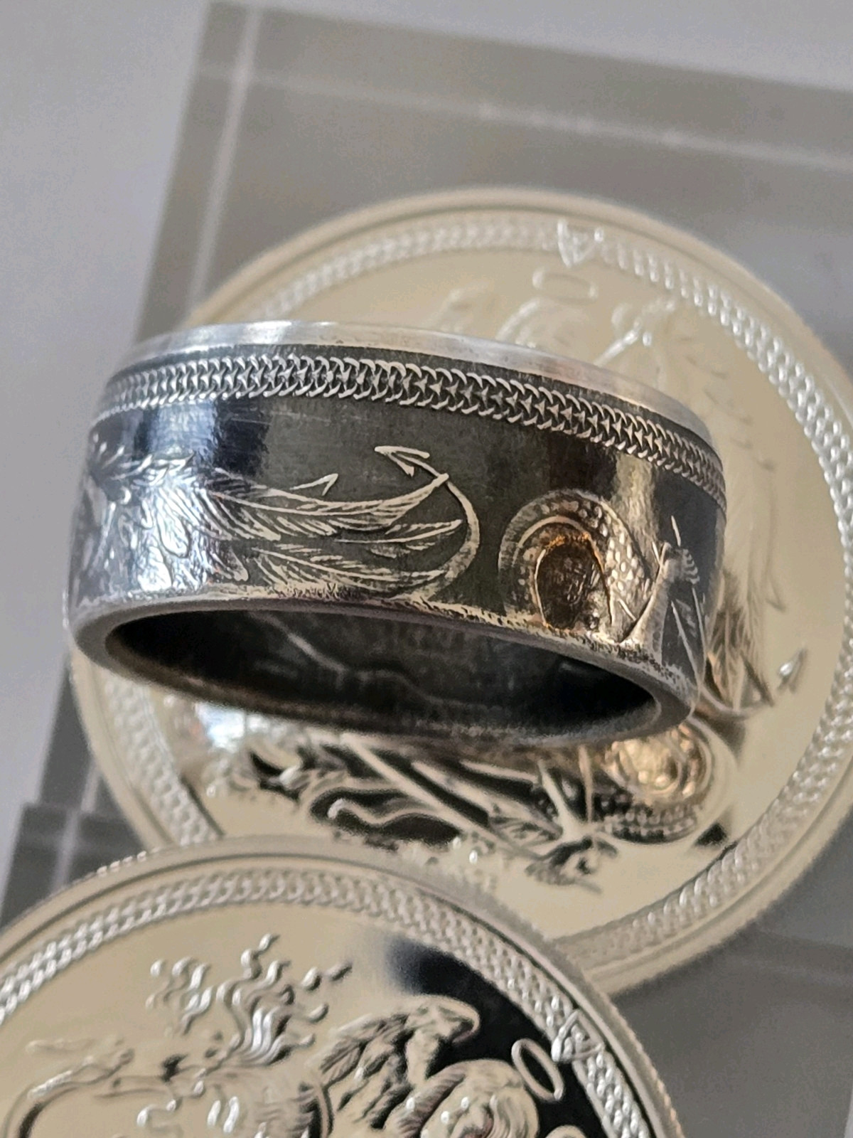 Isle Of Man Angel .999 Silver Coin Ring Angel Michael Slay Evil U Pick Sz 9-13