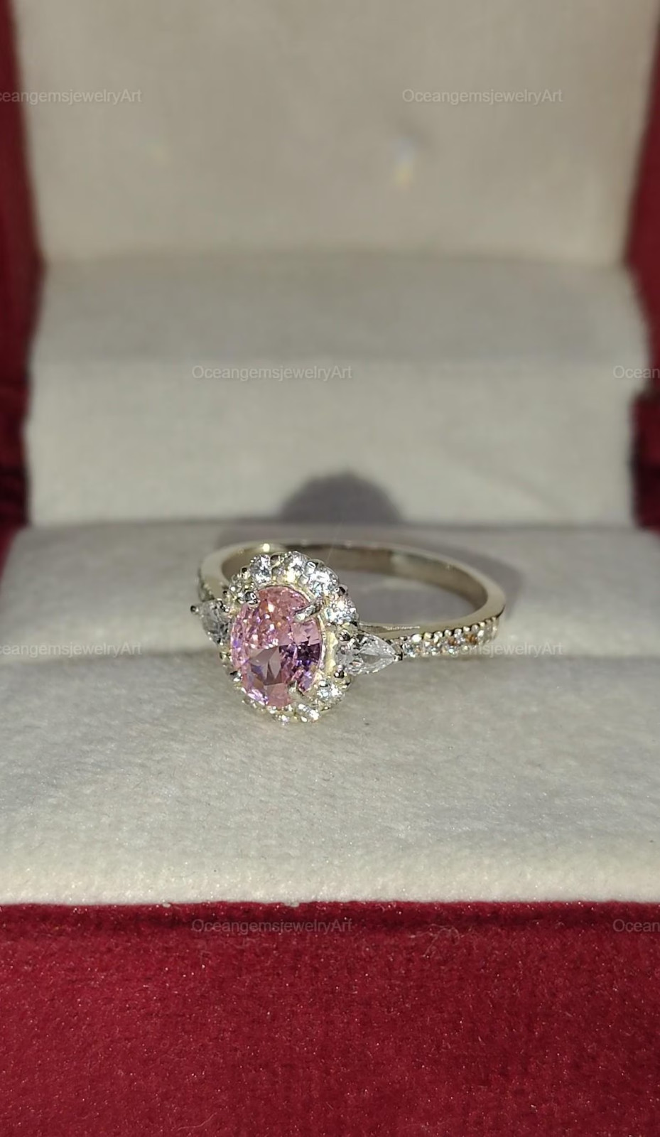 5.00 Ct Oval Cut Natural Pink Sapphire Diamond Ring 14K White Gold Size 7