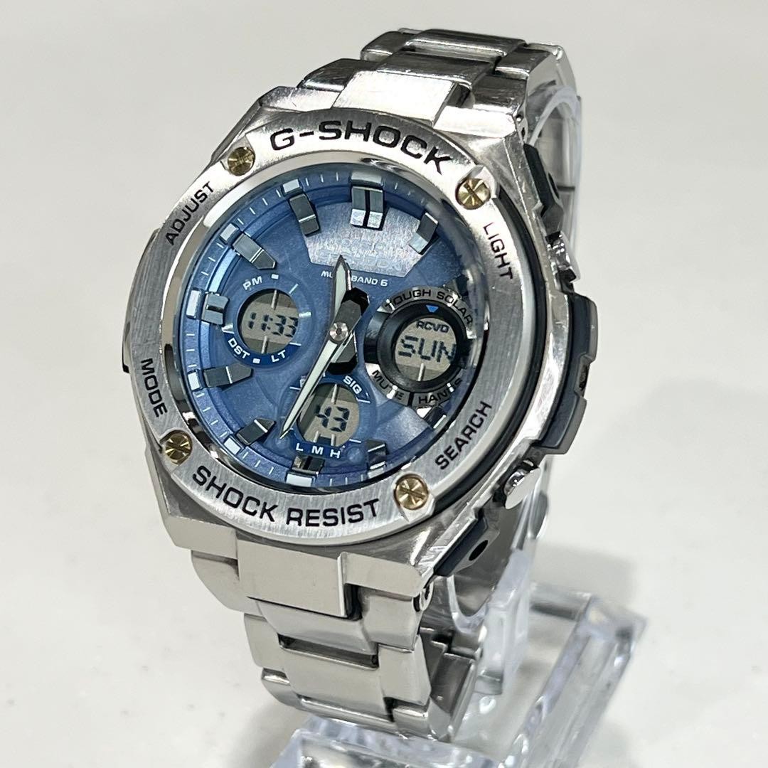 CASIO G-SHOCK GST-W110D-2AJF Silver Blue Radio Solar Watch Rare Color Used Japan