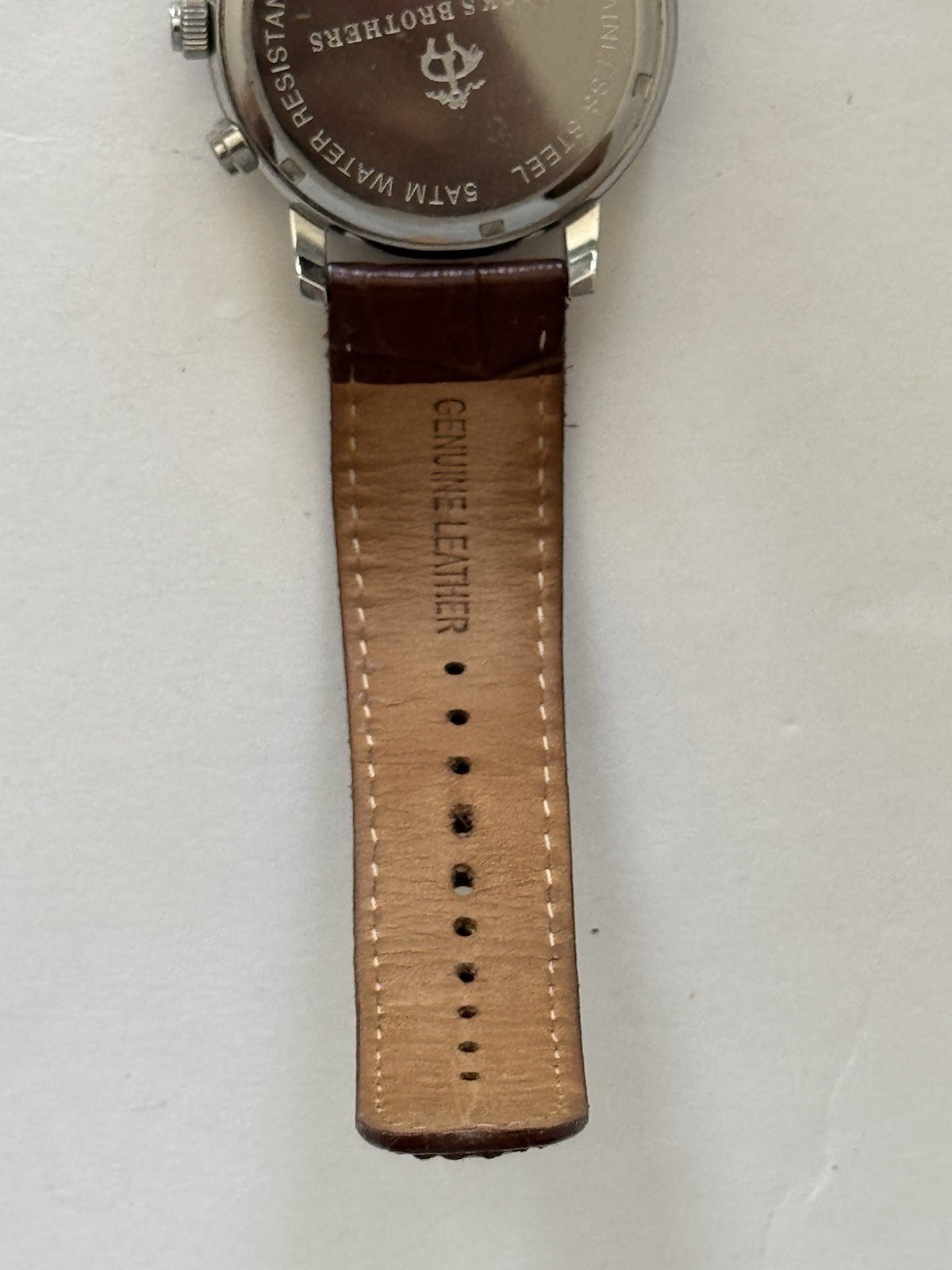 Brooks Brothers Men’s Navy Blue Bezel Watch with Brown Leather Strap and Case