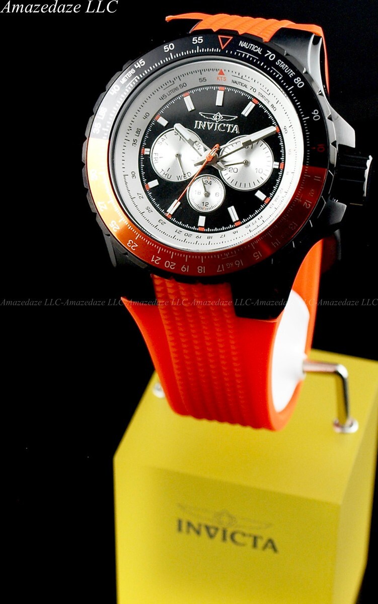 NEW Invicta Men’s 50mm Aviator Stainless Steel Tachymeter BLACK DIAL Watch !!