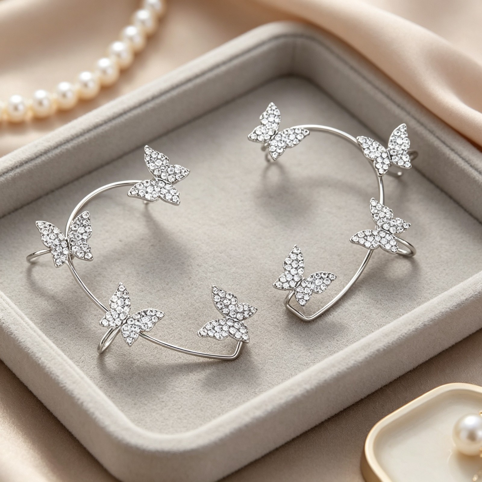 Butterfly Ear Clips Set 4 Pack Sparkling Wing Design No Piercing Jewelry