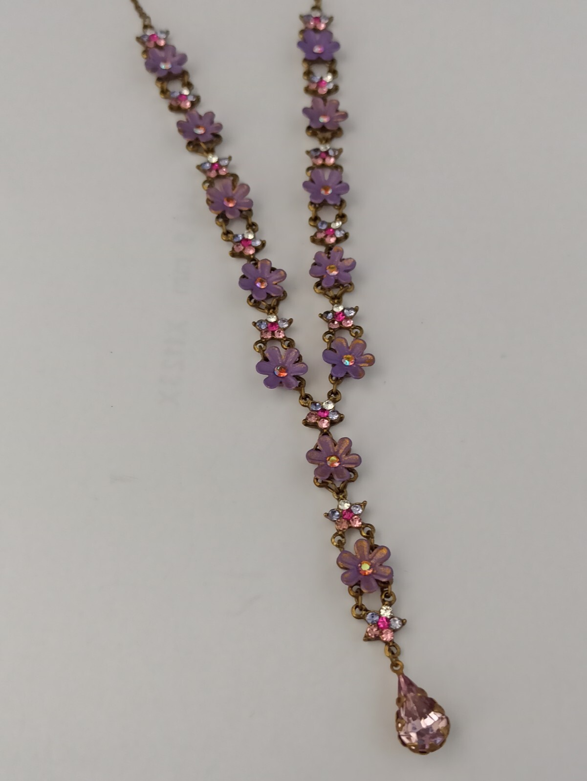 Michal Negrin Necklace Purple Flowers Pink Shades Crystals Cocktail Romantic Box