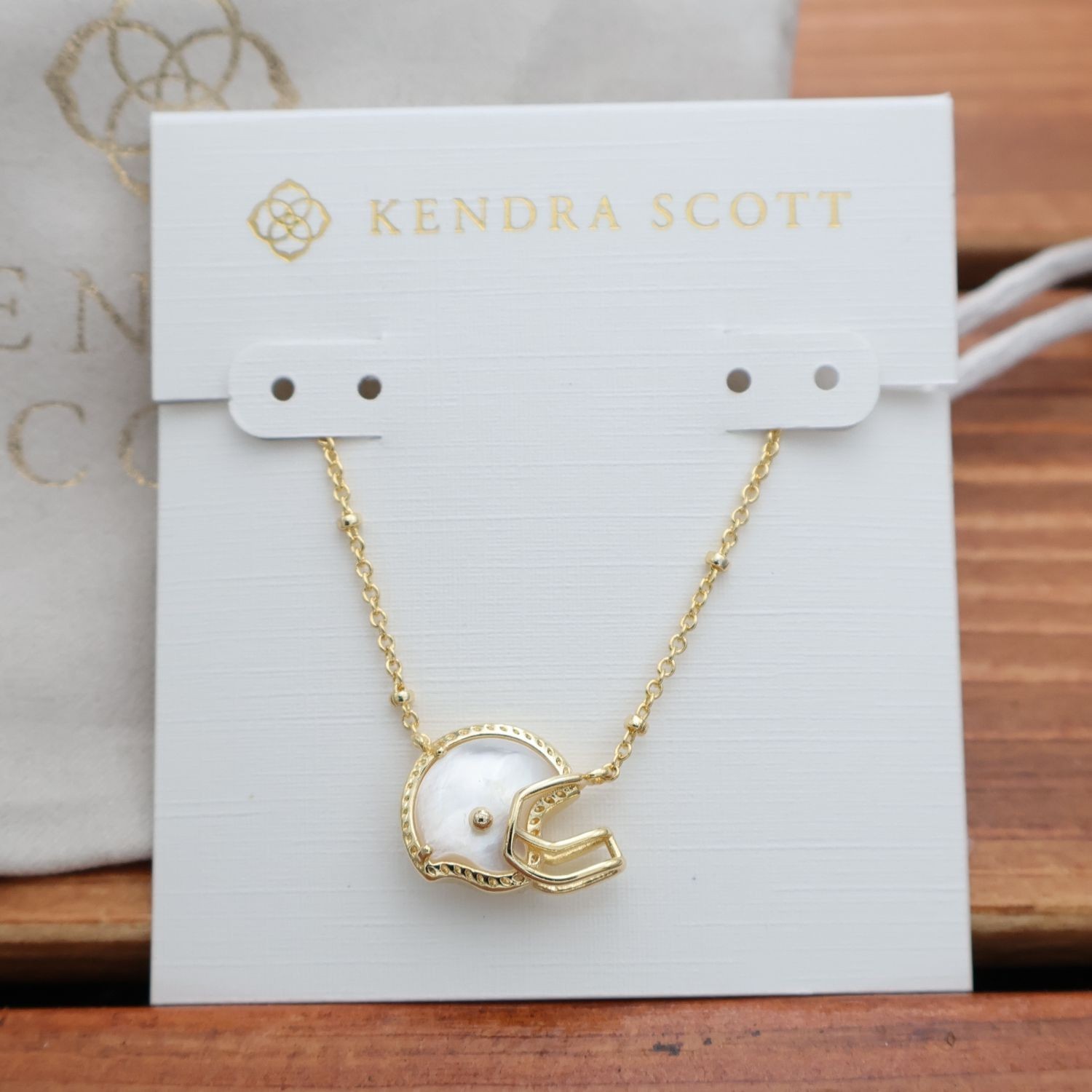Kendra Scott Football Helmet Gold Short Necklace Ivory Mother-of-Pearl