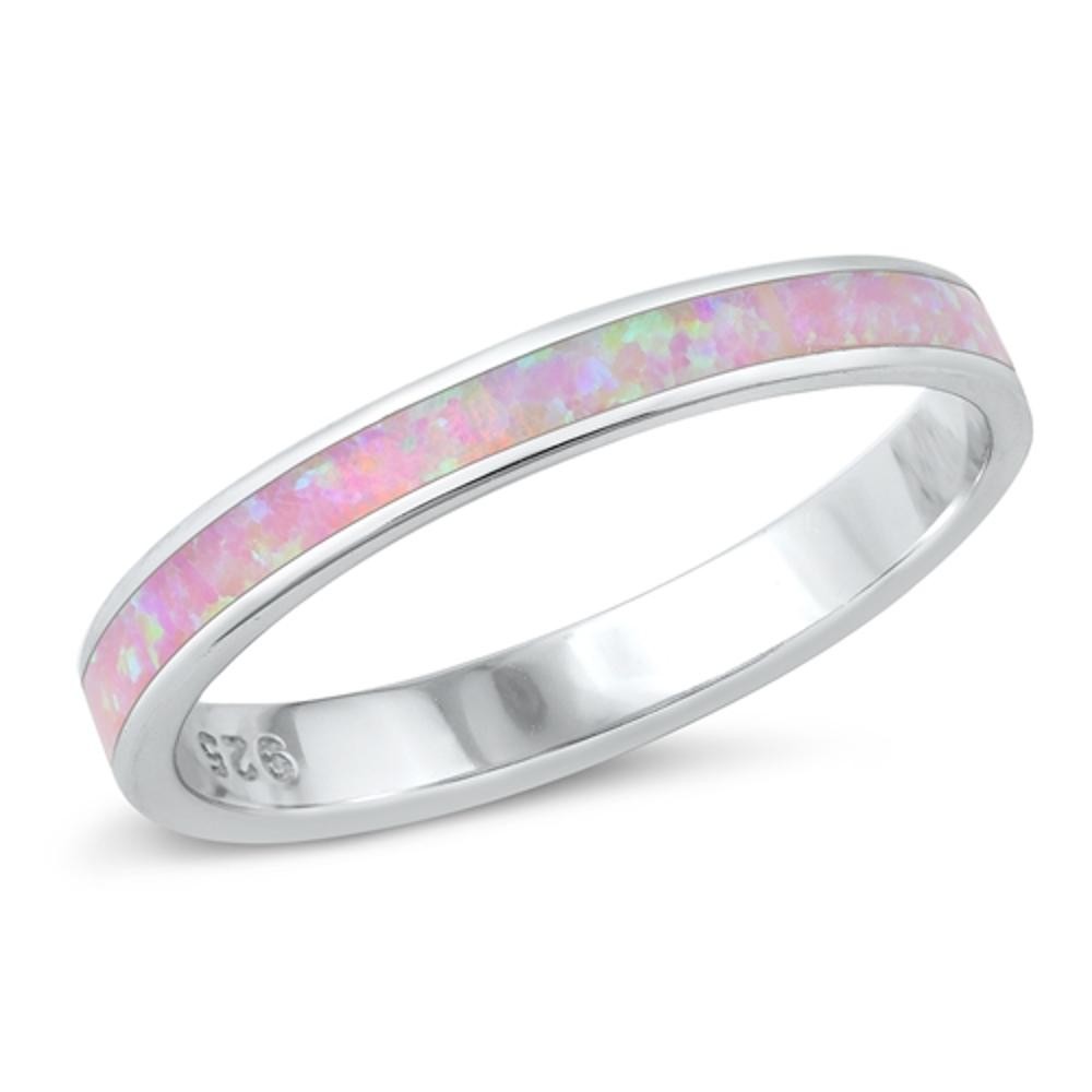 Pink Lab Opal Fashion Eternity Ring New .925 Sterling Silver Band Sizes 4-12