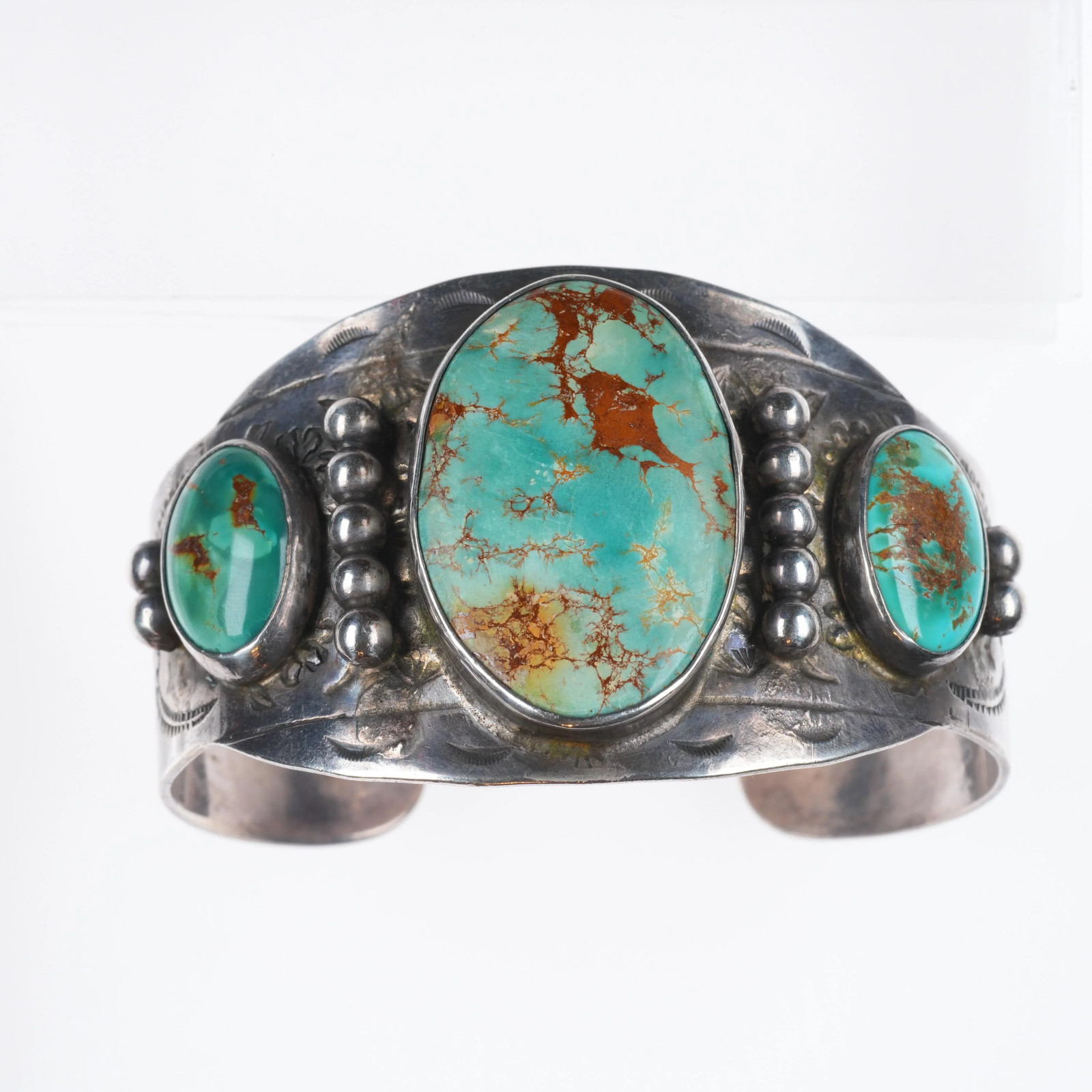 6.3″ 1950’s Vintage sterling silver Fred Harvey Royston turquoise cuff bracelet