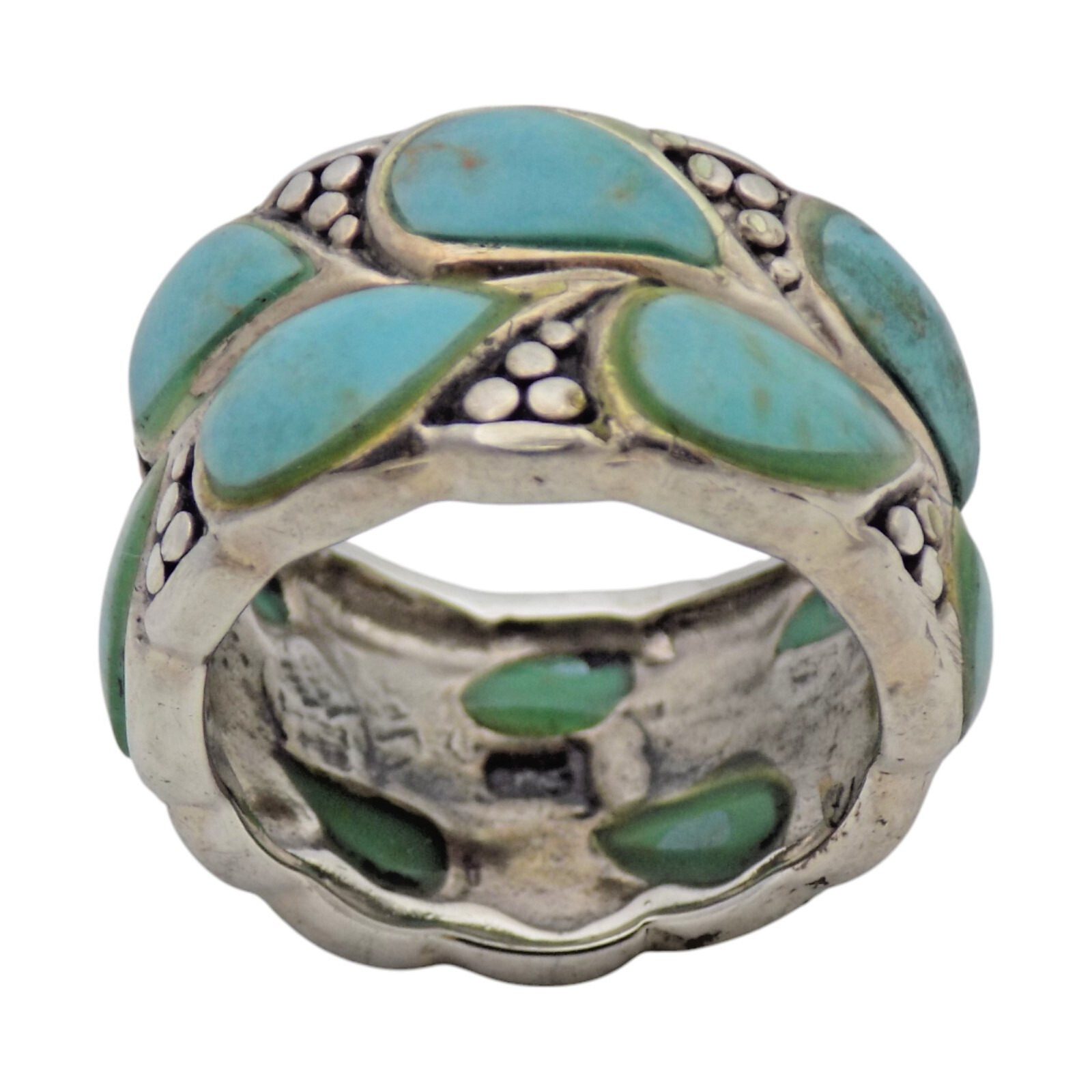 STERLING SILVER CHAPAL-ZENRAY 38MM TURQUOISE STONE SIZE 5.75 RING 8.4GR #3024