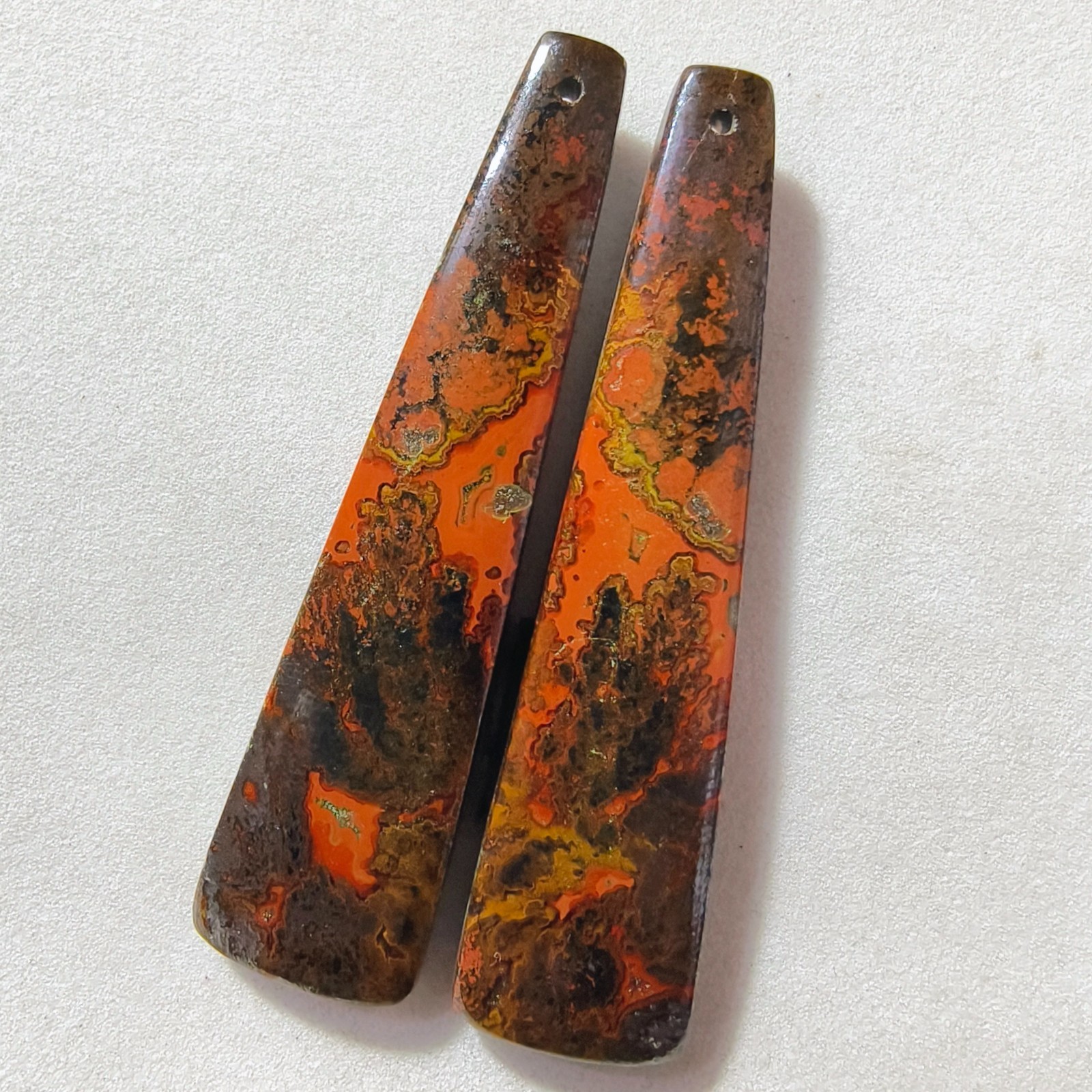 66 Cts Natural Seam Agate Drilled Match Pair Cabochon Gemstone 54.6 X 13.4 MM
