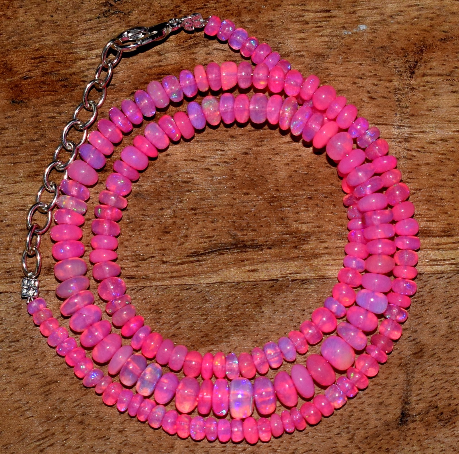 16″Natural Ethiopian Opal Wello Fire Opal Gemstone Bead Necklace