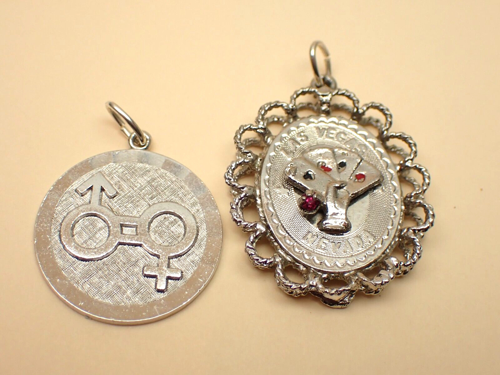 2 Vintage Sterling Silver Charms Las Vegas Nevada & Male and Female 8.0g