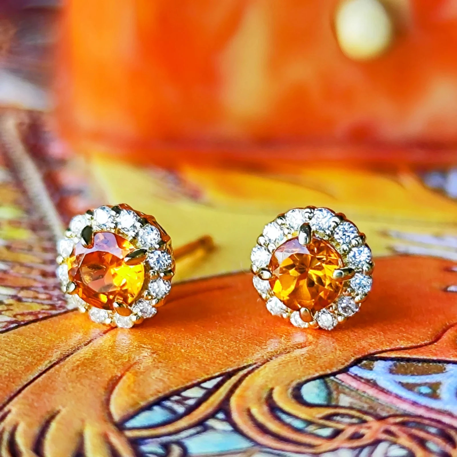 Natural Spessartine (Mandarin) Garnet Diamond 18K Gold Ring 【Made in Japan】