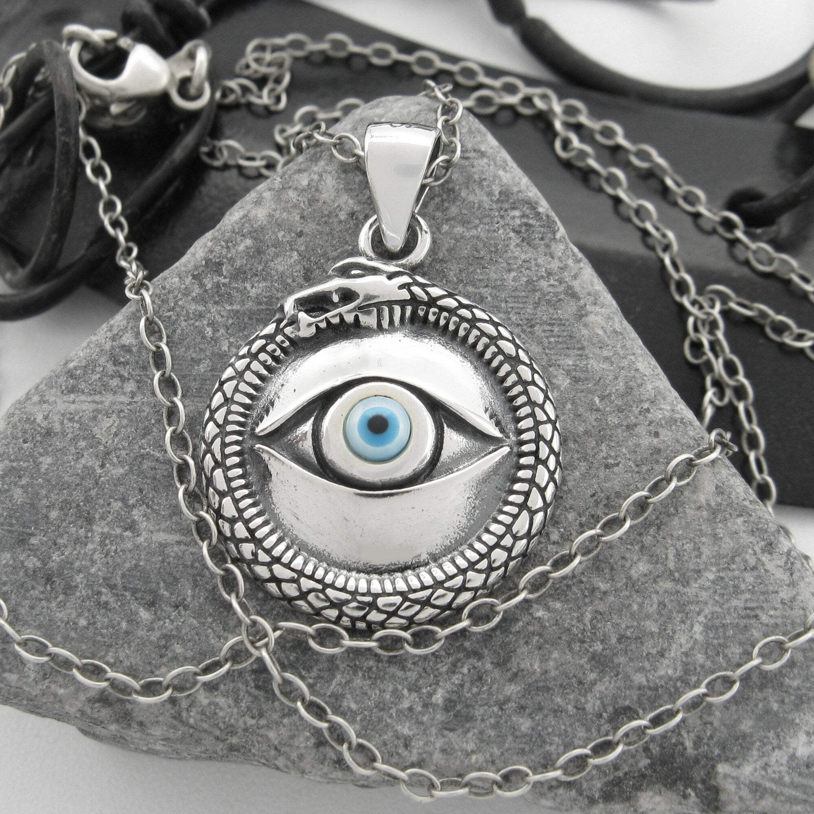 Evil Eye with Ouroboros Pendant ONLY No Chain – 925 Sterling Silver