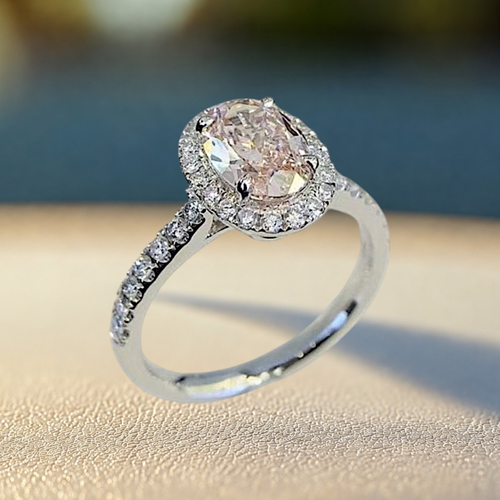 Fancy Vivid Pink Lab Grown Diamond Wedding Ring 18K White Gold 2.75 CT Oval Cut